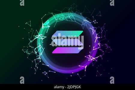 Münzsymbol mit Solana-Logo. Isoliertes vektorsymbol für kryptowährung-Token von solana. Sol Blockchain Crypto Bank. Stock Vektor