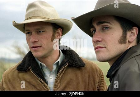 LEDGER, GYLLENHAAL, BROKEBACK MOUNTAIN, 2005, Stockfoto