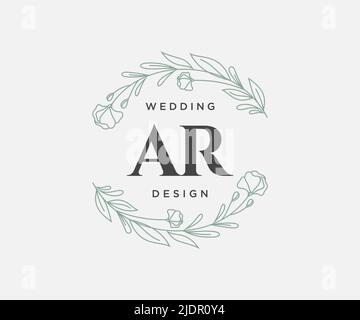 AR Initials Letter Hochzeit Monogram Logos Kollektion, handgezeichnete moderne minimalistische und florale Vorlagen für Einladungskarten, Save the Date, elegant Stock Vektor