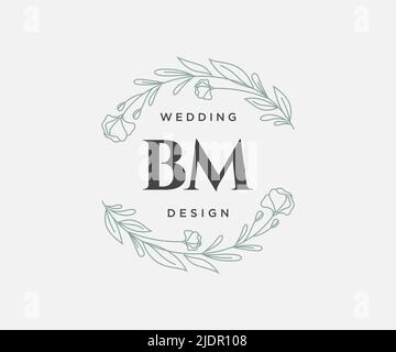 BM Initials Letter Hochzeit Monogram Logos Kollektion, handgezeichnete moderne minimalistische und florale Vorlagen für Einladungskarten, Save the Date, elegant Stock Vektor