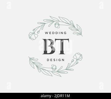 BT Initials Letter Hochzeitslogos Kollektion, handgezeichnete moderne minimalistische und florale Vorlagen für Einladungskarten, Save the Date, elegant Stock Vektor