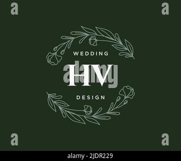 HV Initials Letter Hochzeit Monogram Logos Kollektion, handgezeichnete moderne minimalistische und florale Vorlagen für Einladungskarten, Save the Date, elegant Stock Vektor