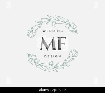 MF Initials Letter Hochzeit Monogram Logos Kollektion, handgezeichnete moderne minimalistische und florale Vorlagen für Einladungskarten, Save the Date, elegant Stock Vektor