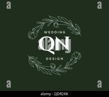 QN Initials Letter Hochzeit Monogram Logos Kollektion, handgezeichnete moderne minimalistische und florale Vorlagen für Einladungskarten, Save the Date, elegant Stock Vektor