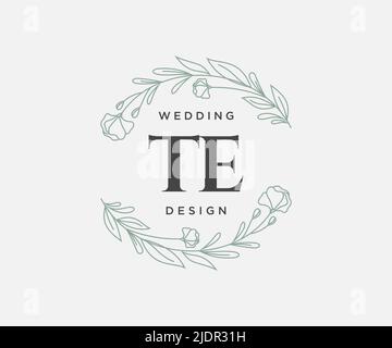 TE Initials Letter Hochzeitslogos-Kollektion, handgezeichnete, moderne, minimalistische und florale Vorlagen für Einladungskarten, Save the Date, elegant Stock Vektor