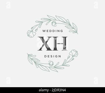 XH Initials Letter Hochzeit Monogram Logos Kollektion, handgezeichnete moderne minimalistische und florale Vorlagen für Einladungskarten, Save the Date, elegant Stock Vektor