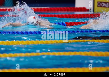 Budapest, Ungarn. 22.. Juni 2022. Pan Zhanle aus China tritt beim Männer-Freestyle-Finale 100m bei den FINA-Weltmeisterschaften 19. in Budapest, Ungarn, am 22. Juni 2022 an. Quelle: Meng Dingbo/Xinhua/Alamy Live News Stockfoto