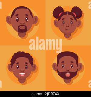 Vier Köpfe Personen afro Stock Vektor