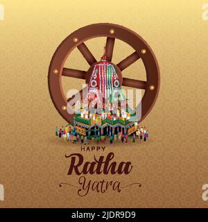 Indian Festival Ratha Yatra von Lord Jagannath, Balabhadra und Subhadra auf Chariot mit Menschen. vektor Illustration Design Stock Vektor