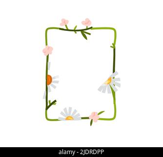 Handgezeichneter Vektor abstrakte grafische Illustration mit Clipart Illustration von Ornament Blätter Rahmen mit Blumen, Kamille und Blätter in einfachen Stil Stock Vektor