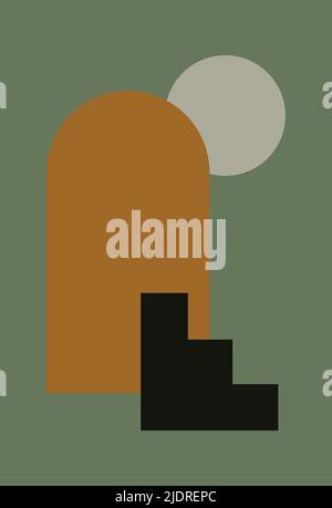 Wandkunst, minimalistischer abstrakter Kunsthintergrund. Abstraktes Design. Verschiedene Formen. Moderne Kunst isoliert Vektorgrafiken. Minimalistische geometrische Rahmen. Bo Stock Vektor