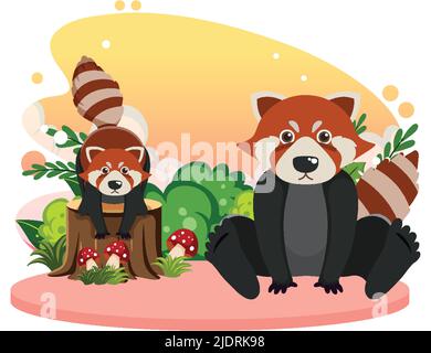 Zwei rote Pandas in flacher Cartoon-Stil Illustration Stock Vektor
