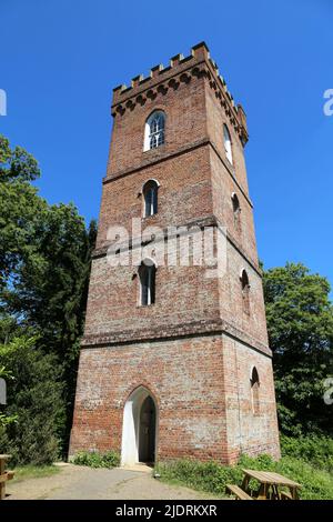 Gothic Tower, Painshill Park, Cobham, Surrey, England, Großbritannien, Großbritannien, Europa Stockfoto