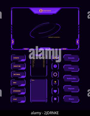 Streamen sie ui-Vorlagen. Futuristische Designs Rahmen und Symbole für die Übertragung von Web-Show Stream-Spiele grellen Vektor-Symbole und Schaltflächen Stock Vektor