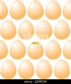 Hühnereier weiß, symmetrisch gelegen. Ein Ei wird darauf geschält. Nahtloses Muster auf transparentem Hintergrund Stock Vektor