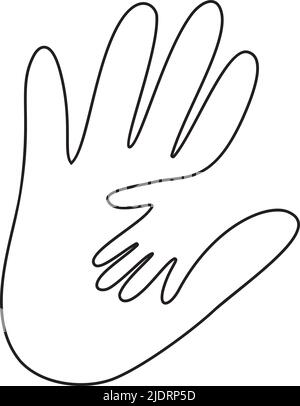 Halten der Hand des Kindes in der Hand des Erwachsenen Vektor Monoline Logo. Welt Vatertag. Symbol der Fürsorge, Freundlichkeit, Familie, Kinder, Eltern, Baby Stock Vektor
