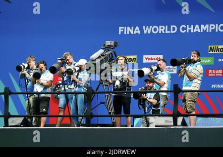 Budapest, Ungarn. 23.. Juni 2022. Medien, Presse, während der FINA-Schwimmweltmeisterschaften 19. am 23. Juni 2022 in der Duna Arena in Budapest, Ungarn Foto von SCS/Soenar Chamid/AFLO (HOLLAND OUT) Quelle: Aflo Co. Ltd./Alamy Live News Stockfoto