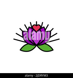 Mit Lotusblumen gefüllte Ikone. Herzform. Vektorgrafik, flaches Design Stock Vektor