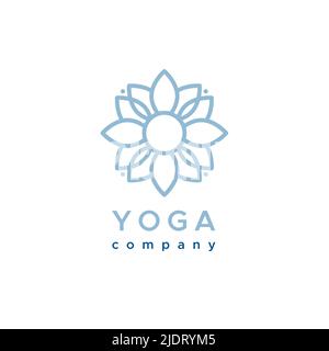 Logo des Yoga-Unternehmens. Umreißt das Blumensymbol. Konzept der Meditation, körperliche und geistige Gesundheit. Vektorgrafik, flaches Design Stock Vektor