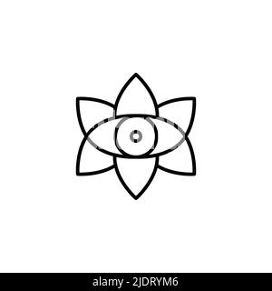 Symbol für Augen und Blumen. Schwarzer Umriss. Konzept der Meditation, böses Auge, Fokus. Vektorgrafik, flaches Design Stock Vektor