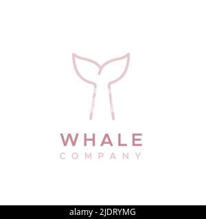 Whale Tail Company Logo. Konzept der Walbeobachtung, Umweltbildung, Zetazenschutz. Rosa Farbe. Vektorgrafik, flaches Design Stock Vektor