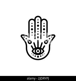 Hamsa minimalistische Ikone. Augenform. Schwarzer Umriss. Konzept von bösem Augenschutz und Unglück. Vektorgrafik, flaches Design Stock Vektor