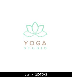 Logo von Yoga Studio. Umreißt das Blumensymbol. Konzept der Meditation, körperliche und geistige Gesundheit. Vektorgrafik, flaches Design Stock Vektor