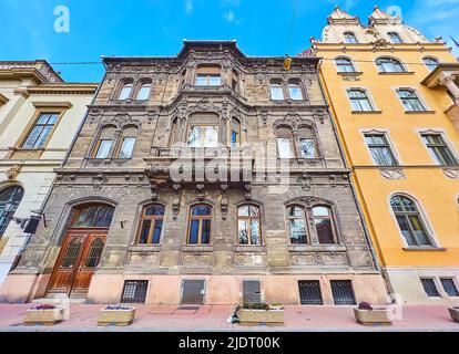 Das alte elegante Haus im sogenannten Palace Quarter in der Sandor Brody Straße, Budapest, Ungarn Stockfoto