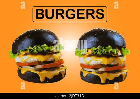 Burger-Vektor auf orangefarbenem Hintergrund Stock Vektor