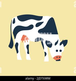 Vektorgrafik für Tiere im Kuhbetrieb. Vieh Landwirtschaft Vieh Cartoon und isoliert Säugetier Kunst. Rind Stier stehend Silhouette Symbol und dra Stock Vektor