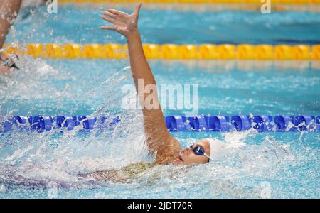 Budapest, Ungarn. 23.. Juni 2022. Emma Terebo aus Frankreich, Hitze (3) 200 M Rückenschwimmen Frauen während der FINA World Championships Budapest 19. 2022, Schwimmveranstaltung am 23 2022. Juni in Budapest, Ungarn - Foto Laurent Lairys/DPPI Credit: DPPI Media/Alamy Live News Stockfoto