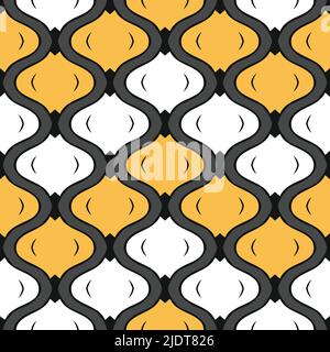 Nahtloses Vektormuster mit abstrakter Textur auf grauem Hintergrund. Dekoratives modernes Gelb-Weiß-Tapetendesign. Stock Vektor