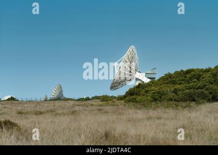 Satellitenschüsseln der Goonhilly Earth Station, Goonhilly Downs, The Lizard, Cornwall Stockfoto