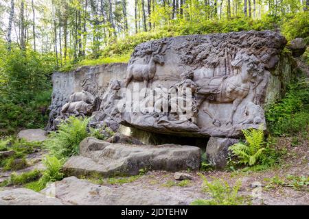 Klaneni Tri kralu, Kuks - Betlem (1717-1732, sochy M.B. Braun), Novy les, Zirec, Ceska republika / Betlem (Statue von M. B. Braun), Barockkomplex Kuks Stockfoto