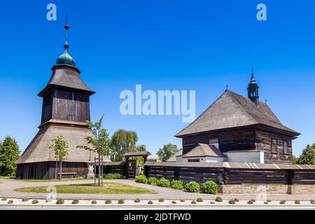 roubený kostel sv. Mikuláše, Veliny, Ostböhmen, Tschechien, Europa Stockfoto