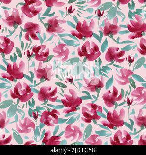 Nahtloses handgemaltes Aquarell abstraktes Wildblumen-Muster Stockfoto