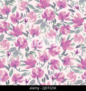 Nahtloses handgemaltes Aquarell abstraktes Wildblumen-Muster Stockfoto