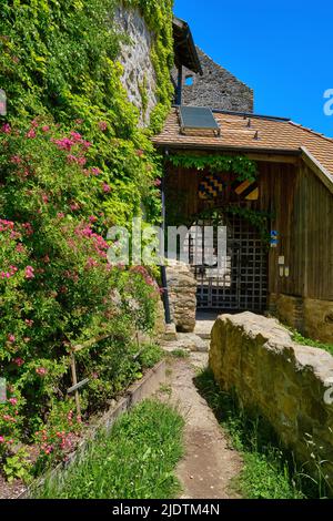 Torzone der mittelalterlichen Burgruine Sulzberg im Oberen Allgäu bei Kempten, Bayern, Deutschland, Europa, Juni 11, 2022. Stockfoto