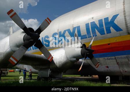 Aero Spacelines Super Guppy Turbine, F-BTGV, in Bruntingthorpe, Leicestershire, Stockfoto