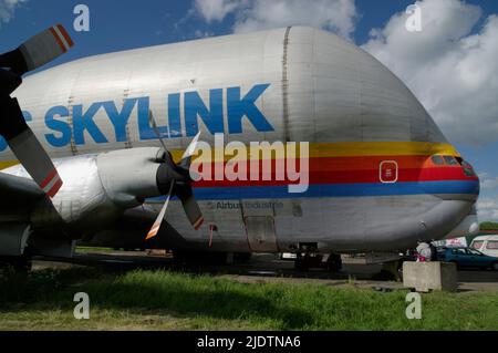 Aero Spacelines Super Guppy Turbine, F-BTGV, in Bruntingthorpe, Leicestershire, Stockfoto