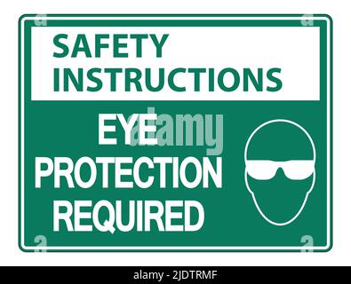 Sicherheitshinweise Augenschutz erforderlich Wandschild auf weißem Hintergrund, Vektorgrafik Stock Vektor