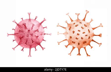 Monkeypox-Viruszelle. Orthopoxvirus-Fieber Stockpile Aquarell-Illustration isoliert auf weißem Hintergrund Stockfoto