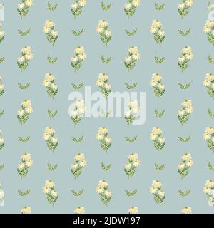 Aquarell florales Kamille Nahtloses Muster. Muster von Wiesenblumen. Florales Design für Bezüge, Textilien, Schrottbuchungen, Schreibwaren und mehr. Stockfoto