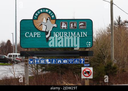 Cape Jourimain, New Brunswick, Kanada - Mai 2021 - Willkommen Bord am Cape Jourimain Nature Center am Anfang der Confederation Bridge, die 13 KM Stockfoto