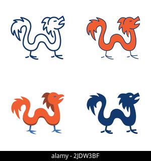 Chinesische Drachen-Ikone im flachen und linigen Stil. Vektorgrafik. Stock Vektor