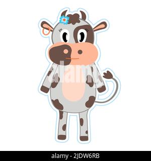 Aufkleber mit einer niedlichen Kuh. Cartoon flache Vektorgrafik. Milchtag. Design oder Aufkleber Stock Vektor