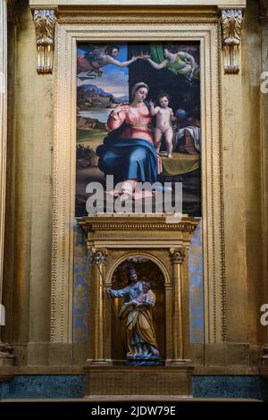 Spanien, Burgos. Kathedrale von Santa Maria. Gemälde der Heiligen Familie von Sebastiano del Piombo in der Kapelle der Präsentation. Stockfoto