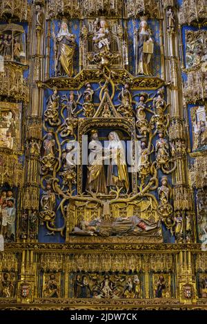 Spanien, Burgos. Kathedrale von Santa Maria. Einzelheiten im Altarbild (Retablo) in der Kapelle von Santa Ana, auch als Kapelle der Empfängnis bekannt. Jesse Stockfoto