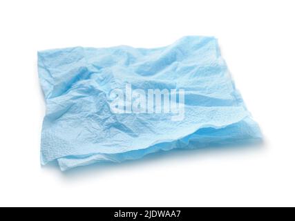 Blaue zerknittertes Papierserviette isoliert auf weiss Stockfoto