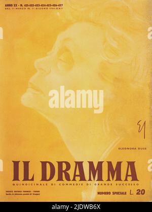 1944 , ITALIEN : die berühmteste italienische Schauspielerin ELEONORA DUSE ( 1858 - 1924 ) Cover der italienischen Zeitschrift IL DRAMMA , Karikaturportrait von ENRICO SACCHETTI - THEATER - TEATRO - DANNUNZIO - D'ANNUNZIO - divina - attrice teatrale - profilo - Profil - Karikatur - ritratto - collo - Hals - THEATER ---- Archivio GBB Stockfoto